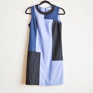 Calvin Klein dress midi blue color block size 2 sheath dress small